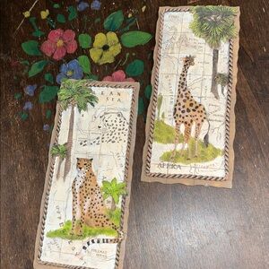 Source Unknown Mixed Media Art with Cheetah and Giraffe